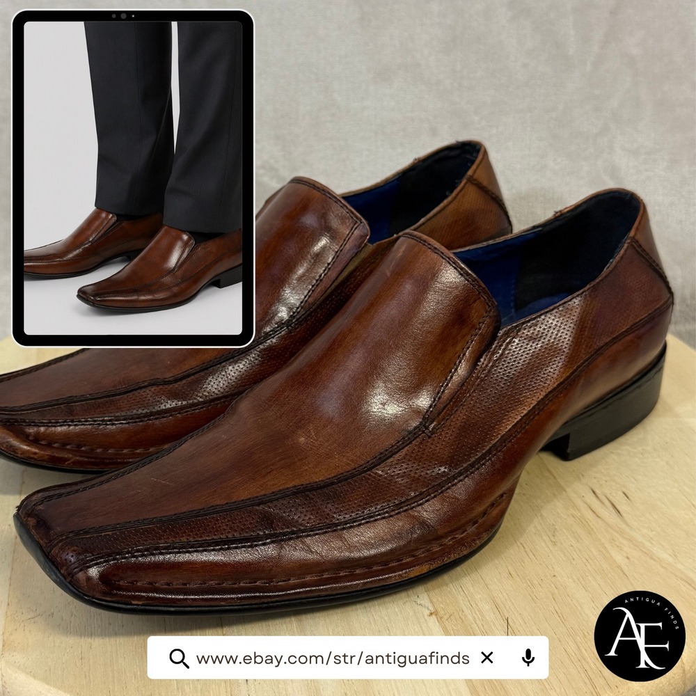 Steve Madden Taberr Mens Brown Leather Square Toe Slip On Loafers Shoes 9.5M